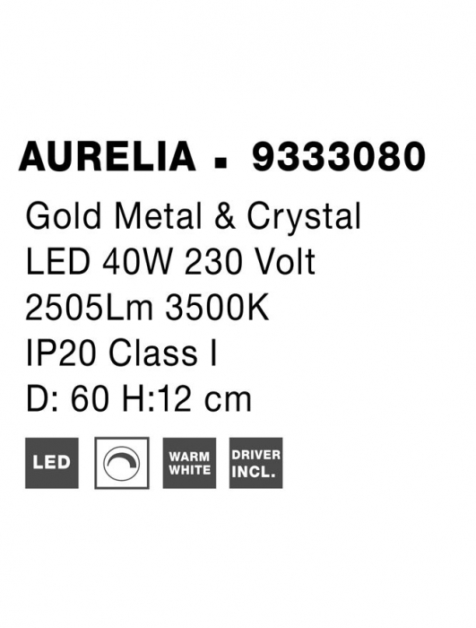 9333080 Plafoniera Nova Luce AURELIA LED 41W 2505lm 3500K Metal & Crystal Gold Dimabil Triac IP20 [5]
