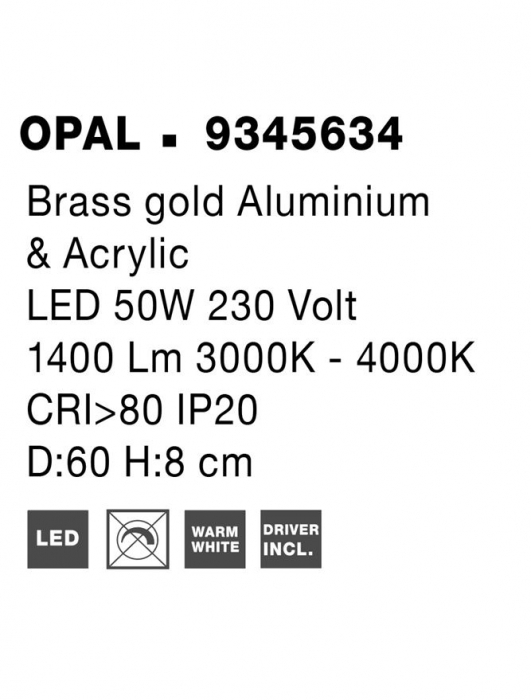 9345634 Plafoniera Nova Luce MORBIDO LED 48W 3730lm 2700K - 4000K Aluminium & Acrylic Brass Gold Dimabil CCT IP20 [8]