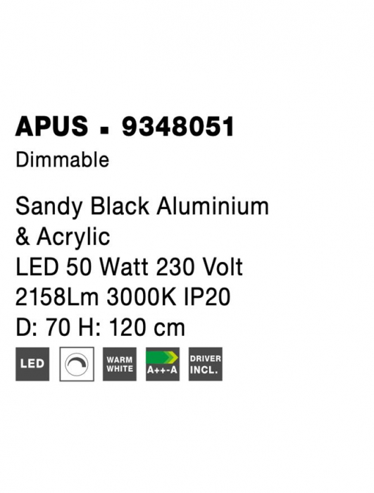 9348051 Suspensie Nova Luce APUS LED 50W 2158lm 3000K IP20 Aluminiu & Acril Sandy Black [6]