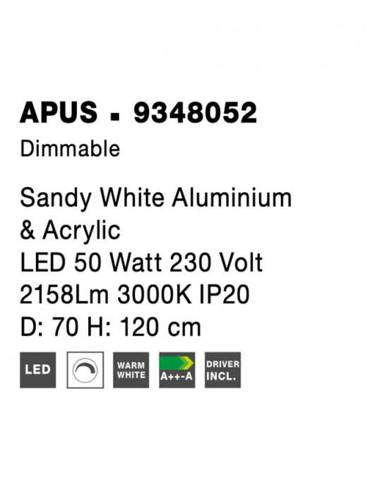 9348052 Suspensie Nova Luce APUS LED 50W 2158lm 3000K IP20 Aluminiu & Acril Sandy White NOVALUCE [9]