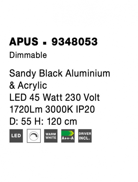9348053 Suspensie Nova Luce APUS LED 45W 1720lm 3000K IP20 Aluminiu & Acril Sandy Black NOVALUCE [6]