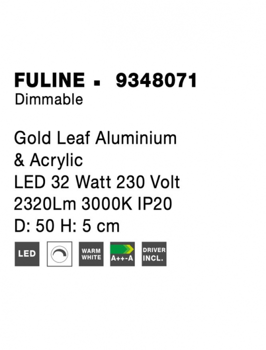 9348071 Plafoniera Nova Luce FULINE LED 32W 2321lm 3000K IP20 Aluminiu & Acril Gold Leaf NOVALUCE [8]