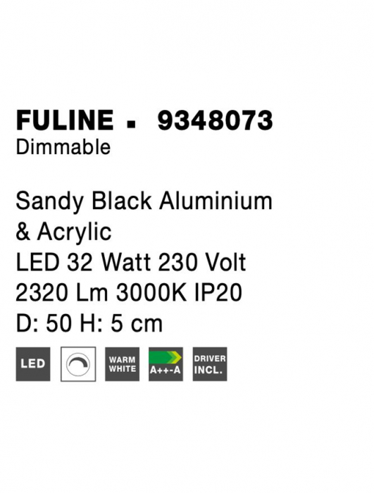 9348073 Plafoniera Nova Luce FULINE LED 32W 1423lm 3000K IP20 Aluminiu & Acril Sandy Black NOVALUCE [8]
