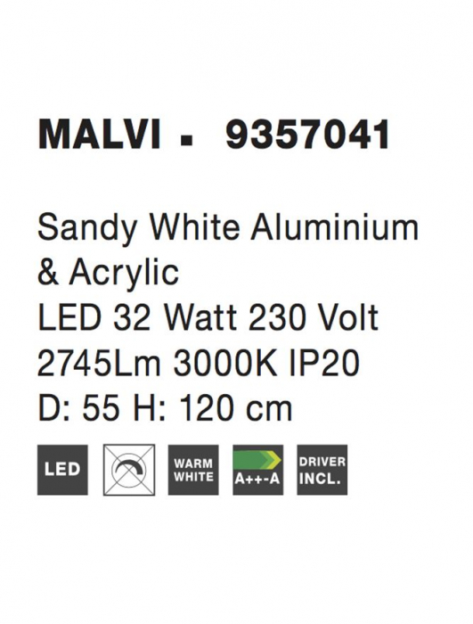 9357041 Suspensie Nova Luce MALVI LED 32W 2745lm 3000K IP20 Aluminiu & Acril Sandy White NOVALUCE [6]