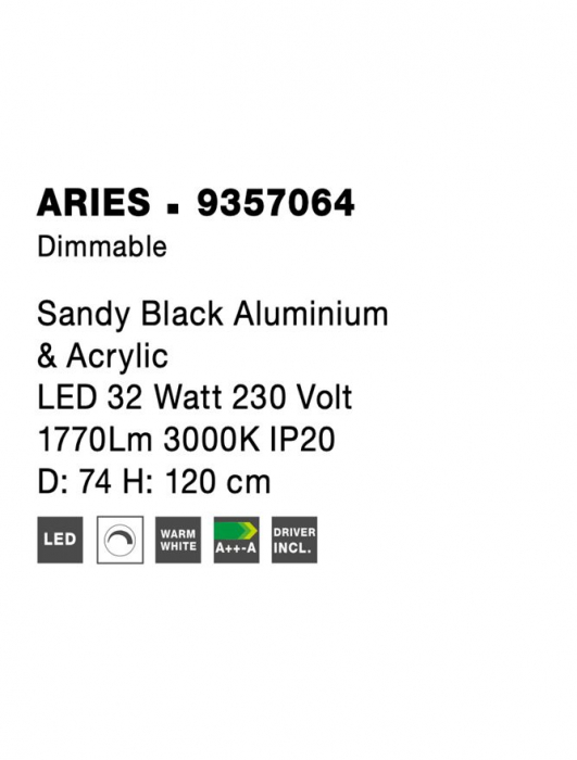 9357064 Suspensie Nova Luce ARIES LED 32W 1770lm 3000K IP20 Aluminiu & Acril Sandy Black NOVALUCE [6]