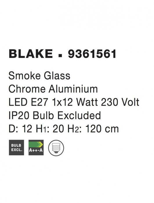 9361561 Pendul Nova Luce BLAKE E27 1x12W   Aluminium Smoke Chrome  IP20 [4]