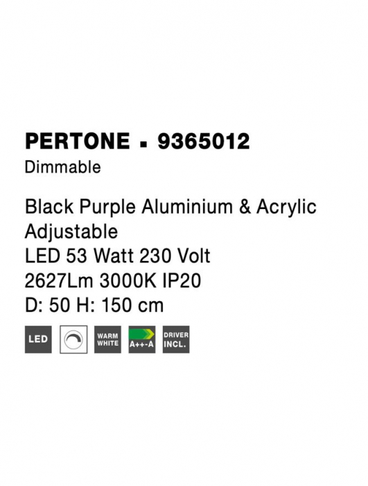 9365012 Suspensie Nova Luce PERTONE LED 53W 2627lm 3000K IP20 Aluminiu/Acril Black Purple [9]