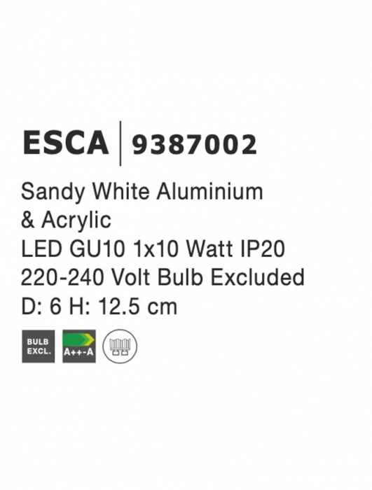 9387002 Spot Aplicat Nova Luce ESCA GU10 1x10W   Aluminium & Acrylic Sandy White  IP20 [7]