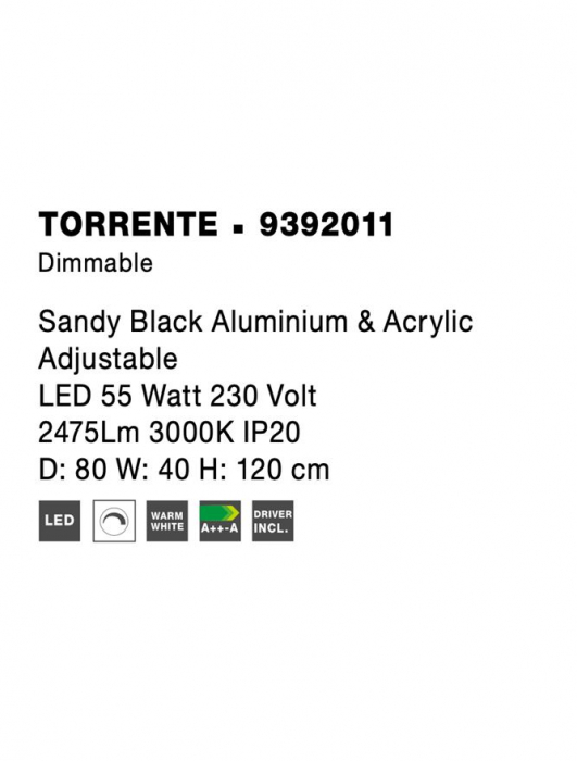 9392011 Suspensie Nova Luce TORRENTE LED 55W 2475lm 3000K IP20 Aluminiu/Acril Sandy Black [9]