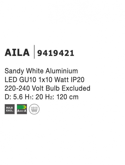 9419421 Pendul Nova Luce AILA GU10 1x10W   Aluminium Sandy White  IP20 [3]