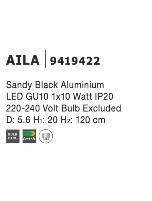 9419422 Pendul Nova Luce AILA GU10 1x10W   Aluminium Sandy Black  IP20 [5]