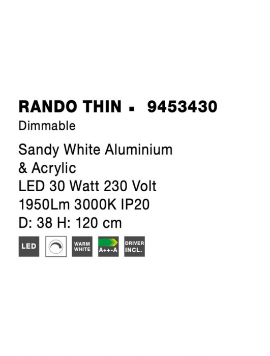 9453430 Lustra Nova Luce RANDO THIN LED 30W 1845lm 3000K Aluminium & Acrylic Sandy White Dimabil Triac IP20 [6]