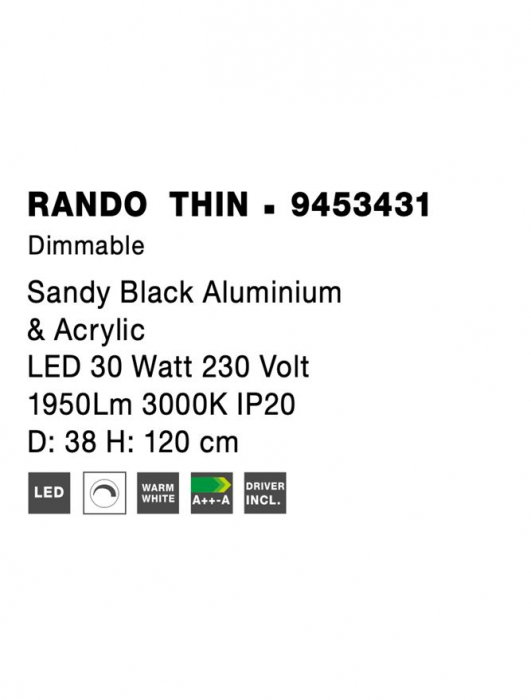 9453431 Lustra Nova Luce RANDO THIN LED 30W 1845lm 3000K Aluminium & Acrylic Sandy Black Dimabil Triac IP20 [8]