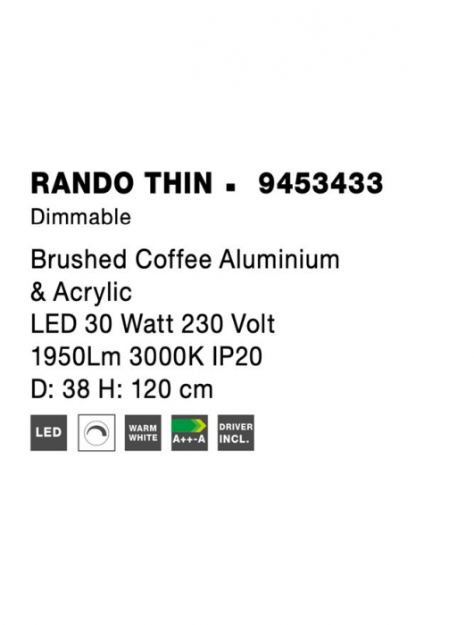 9453433 Lustra Nova Luce RANDO THIN LED 30W 1845lm 3000K Aluminium & Acrylic Brushed Coffee Dimabil Triac IP20 [7]