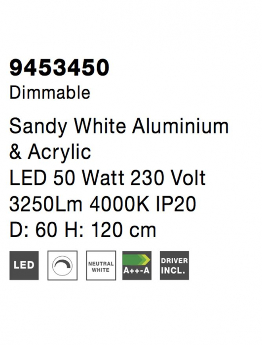 9453450 Lustra Nova Luce RANDO THIN LED 50W 2864lm 3000K Aluminium & Acrylic Sandy White Dimabil Triac IP20 [7]