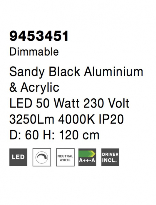 9453451 Lustra Nova Luce RANDO THIN LED 50W 2864lm 3000K Aluminium & Acrylic Sandy Black Dimabil Triac IP20 [7]