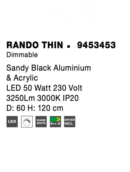9453453 Lustra Nova Luce RANDO THIN LED 50W 2864lm 3000K Aluminium & Acrylic Sandy Black Dimabil Triac IP20 [7]