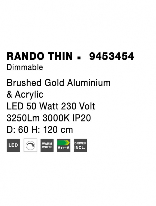 9453454 Lustra Nova Luce RANDO THIN LED 50W 2864lm 3000K Aluminium & Acrylic Brushed Gold Dimabil Triac IP20 [7]