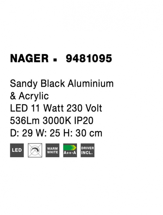 9481095 Veioza Nova Luce NAGER LED 11W 536lm 3000K IP20 Aluminiu/Acril Sandy Black [8]