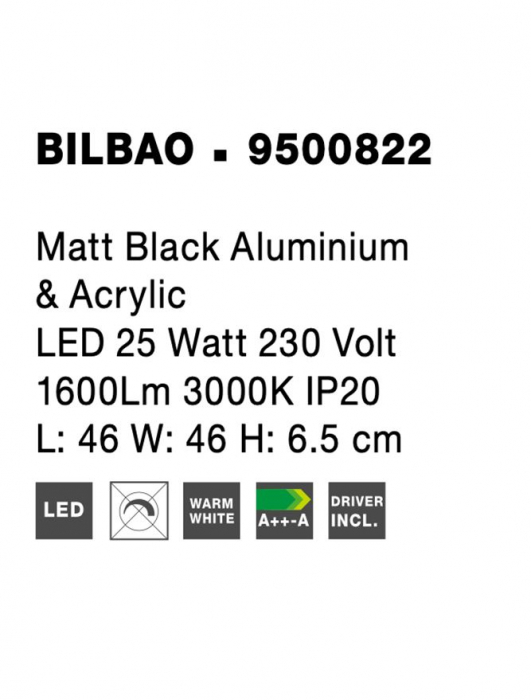 9500822 Plafoniera Nova Luce BILBAO LED 25W 1600lm 3000K Aluminium & Acrylic Matt Black Nedimabil IP20 [7]