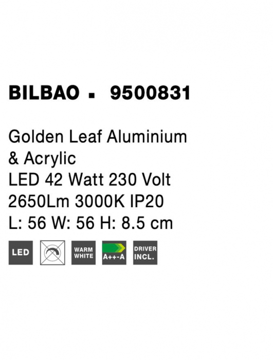 9500831 Plafoniera Nova Luce BILBAO LED 42W 2650lm 3000K IP20 Aluminiu/Acril Golden Leaf NOVALUCE [6]