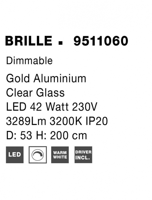 9511060 Lustra Nova Luce BRILLE LED 42W 2710lm 3200K  Aluminium & Acrylic Gold Dimabil Triac IP20 [7]