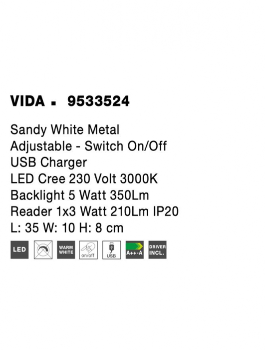 9533524 Aplica Nova Luce VIDA LED 5W 350lm 3000K Metal Sandy White Nedimabil IP20 [6]