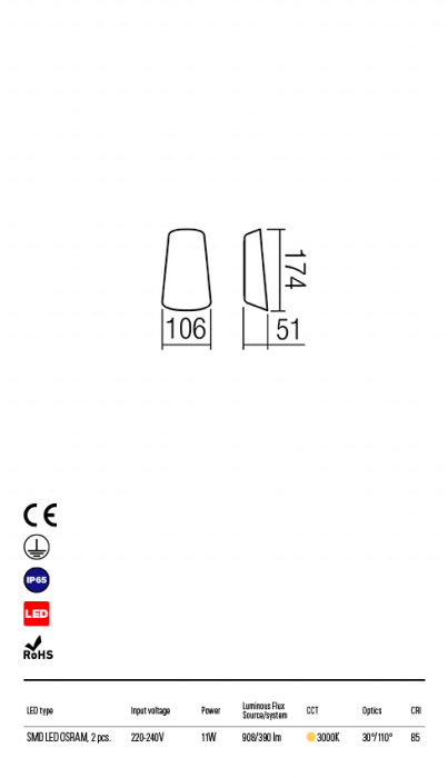 9536 Aplica REDO TWILL LED 11W 390lm 3000K IP65 Aluminiu Turnat Dark Brown Optics 30° / 110° CRI 85 [2]