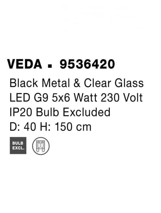 9536420 Lustra Nova Luce VEDA G9 5x6W   Metal & Clear Glass Black  IP20 [9]