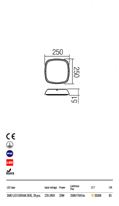 9537 Plafoniera REDO TWILL LED 20W 1100lm 3000K IP65 Aluminiu Turnat Mat White CRI 85 [2]