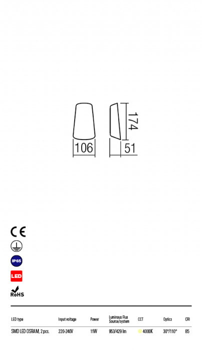 9541 Aplica REDO TWILL LED 11W 429lm 4000K IP65 Aluminiu Turnat Dark Gray Optics 30° / 110° CRI 85 [2]