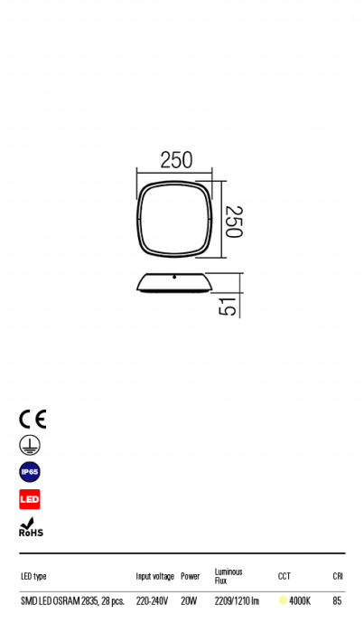 9543 Plafoniera REDO TWILL LED 20W 1210lm 4000K IP65 Aluminiu Turnat Mat White CRI 85 [2]
