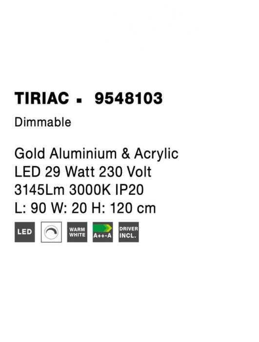 9548103 Suspensie Nova Luce TIRIAC LED 29W 3145lm 3000K IP20 Aluminiu/Acril Gold [5]