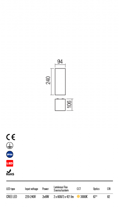 9562 Aplica REDO TAV LED 12W 842lm 3000K IP54 Aluminiu Turnat Dark Gray Optics 67° CRI 82 [2]