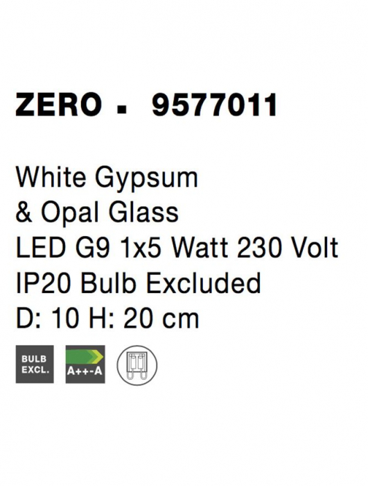 9577011 Veioza Nova Luce ZERO G9 1x5W   Gypsum & Opal Glass White  IP20 [8]