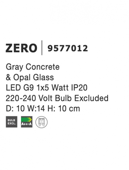 9577012 Aplica Nova Luce ZERO G9 1x5W   Concrete & Opal Glass Gray  IP20 [8]