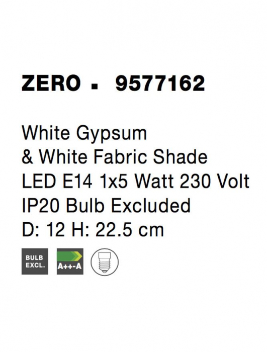 9577162 Veioza Nova Luce ZERO E14 1x5W   Gypsum & White Fabric Shade White  IP20 [8]