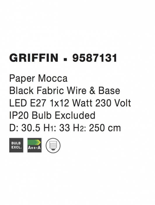 9587131 Pendul Nova Luce GRIFFIN E27 1x12W   Paper Ratan Mocca  IP20 [4]