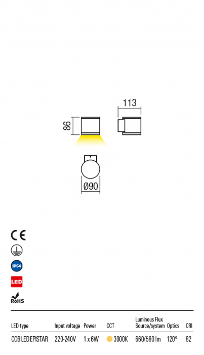 9596 Aplica REDO ETA LED 6W 530lm 3000K IP54 Aluminiu Turnat Dark Brown Optics 120° CRI 82 [2]