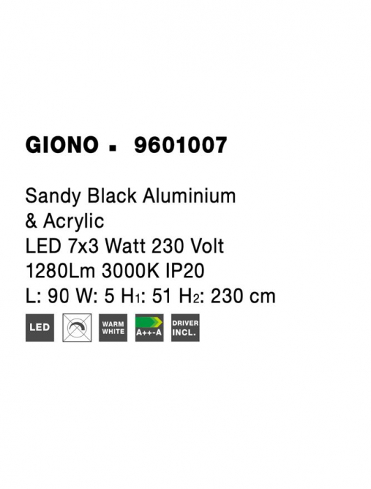9601007 Suspensie Nova Luce GIONO LED 21W 1280lm 3000K IP20 Aluminiu/Acril Sandy Black [9]