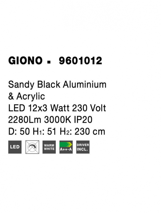 9601012 Suspensie Nova Luce GIONO LED 36W 2280lm 3000K IP20 Aluminiu/Acril Sandy Black [9]