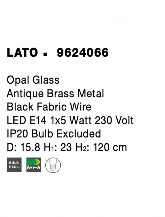 9624066 Pendul Nova Luce LATO E14 1X5W IP20 Glass/Metal Antique Brass Black Fabric Wire [8]