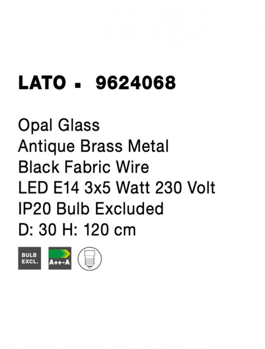 9624068 Suspensie Nova Luce LATO E14 3x5W IP20 Glass/Metal Antique Brass Black Fabric Wire NOVALUCE [6]