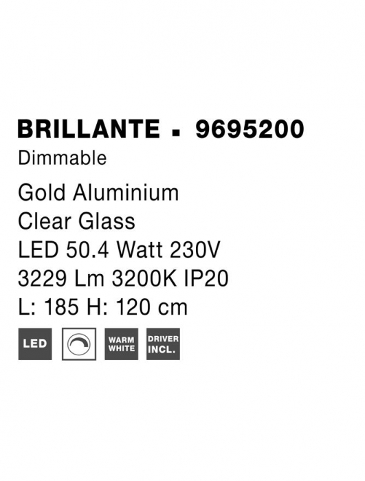 9695200 Lustra Nova Luce BRILLANTE LED 49W 3256lm 3200K Aluminium & Acrylic Gold Dimabil Triac IP20 [7]