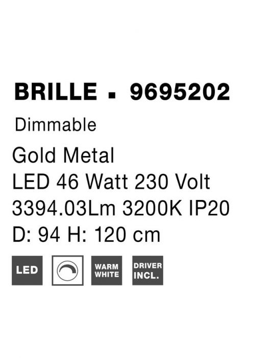 9695202 Lustra Nova Luce BRILLE LED 52W 3476lm 3200K  Aluminium & Acrylic Gold Dimabil Triac IP20 [10]