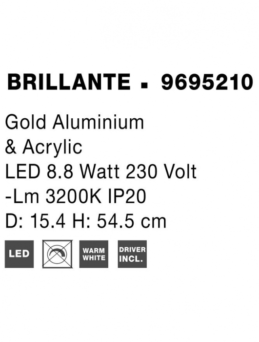 9695210 Veioza Nova Luce BRILLE LED 13W 685lm 3200K Aluminium & Acrylic Gold Nedimabil IP20 [10]