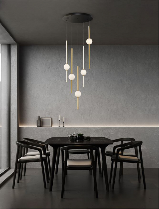 9695258 Lustra Nova Luce ACROBAT LED 61W 5589lm 3000K Aluminium & Opal Glass Black & Gold Dimabil Triac IP20 [2]