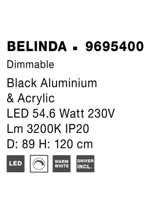 9695400 Lustra Nova Luce BELINDA LED 53W 2984lm 3000K  Aluminium & Acrylic Black Dimabil Triac IP20 [7]
