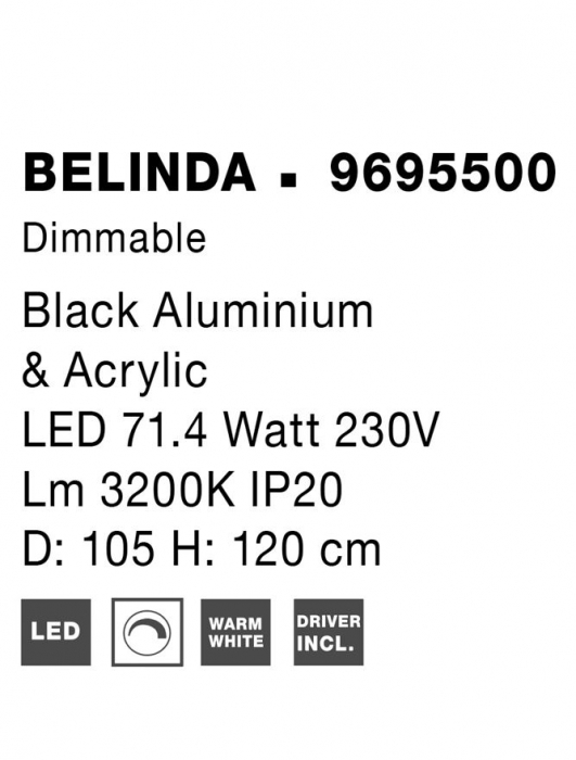 9695500 Lustra Nova Luce BELINDA LED 78W 4492lm 3000K  Aluminium & Acrylic Black Dimabil Triac IP20 [8]