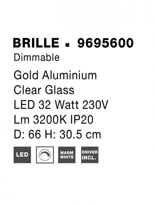 9695600 Plafoniera Nova Luce BRILLE LED 39W 2350lm 3200K  Aluminium & Acrylic Gold Dimabil Triac IP20 [9]